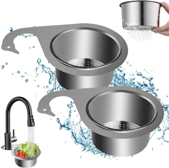 RVS Afvalbak voor Keukens, Ideaal voor Groenten en Fruit, 2-Pack Afvoer Strainer voor Efficiente Afwatering