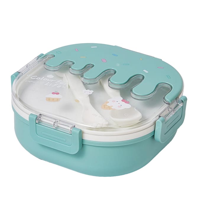 Bento Lunchbox voor Kinderen Volwassenen 3 Compartimenten Plastic Leuke IJs Lunch Snack Containers met Green white