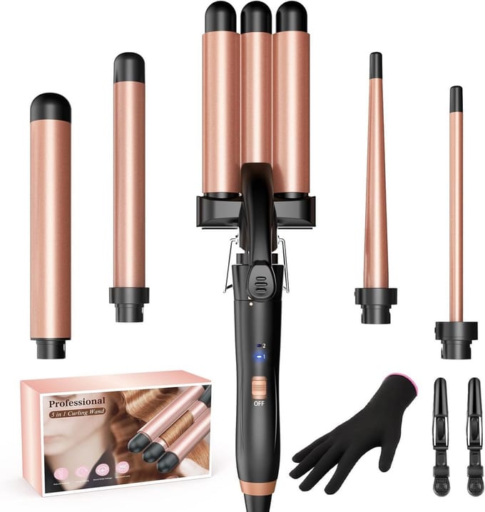 Universele 5-in-1 Krultang Set met Keramische Opzetstukken en Instelbare Temperatuur