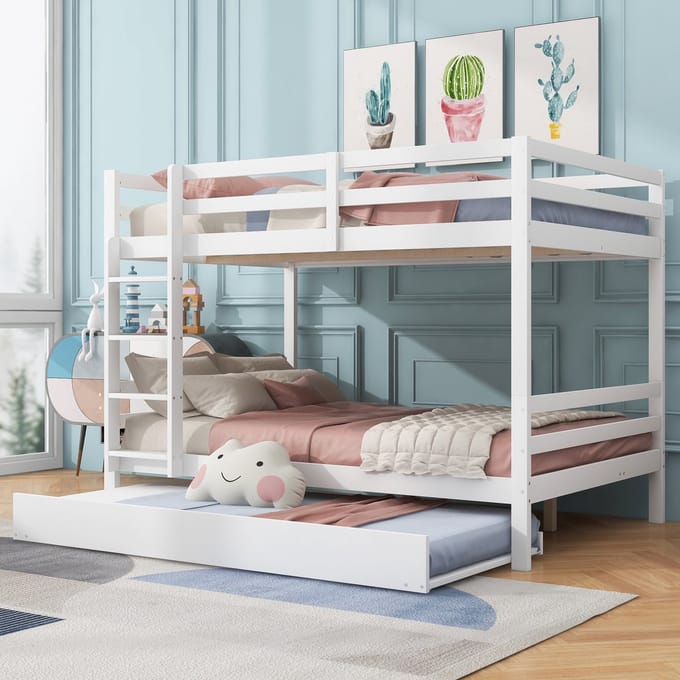 140x200 cm stapelbed - kinderbed - met uitschuifbaar bed - hoge reling - wit - zonder matras