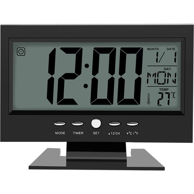 LCD Digitale Geluidssensor Tafel Bureau Wekker met Kalender en Temperatuurweergave Zwart zwart