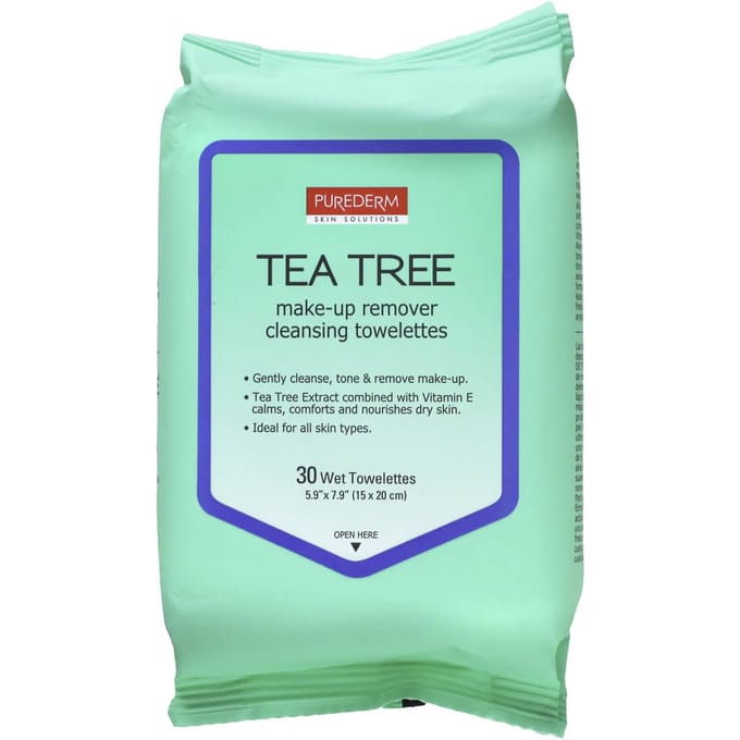 Make-up Remover Reinigingsdoekjes, Tea Tree, Natte Doekjes 30 Stuks white