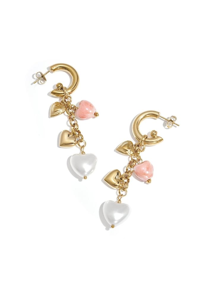 Oorbellen met hangende harten charms en parels