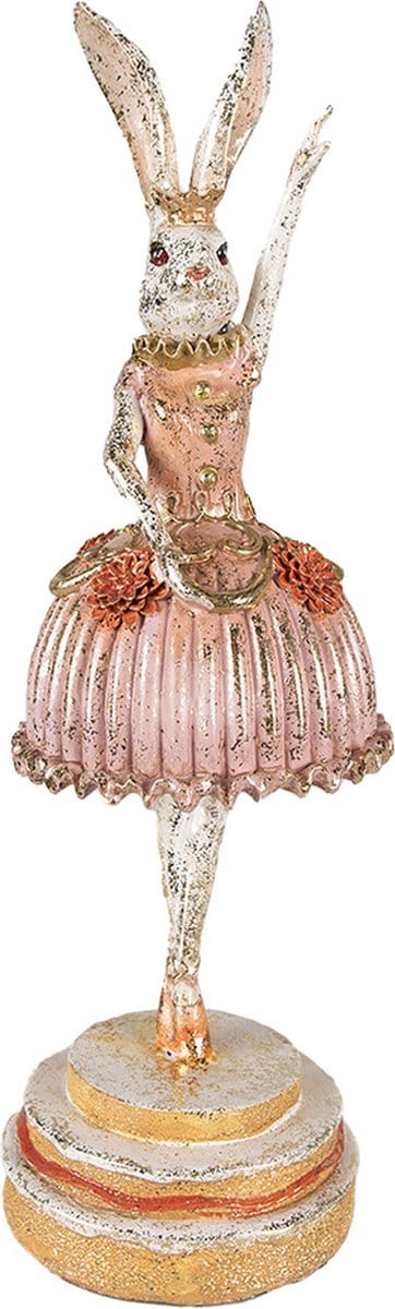Clayre & Eef Beeld Konijn 11x11x35 cm Roze Beige Polyresin