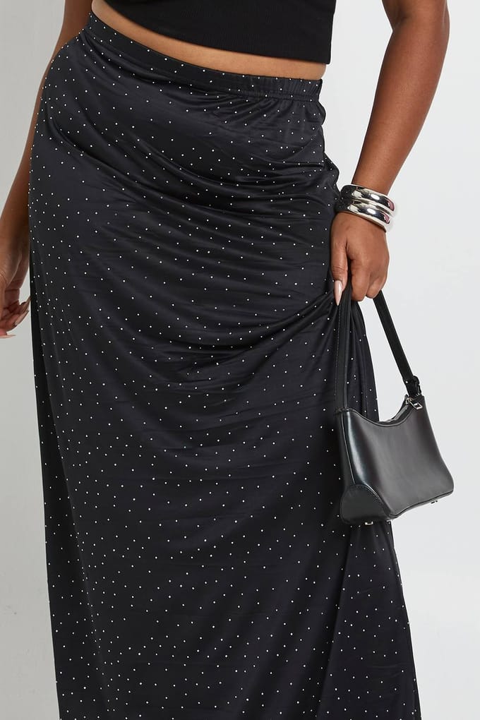 boohoo Dames Plus Hot Fix Maxi Rok | Black | Maat: 16