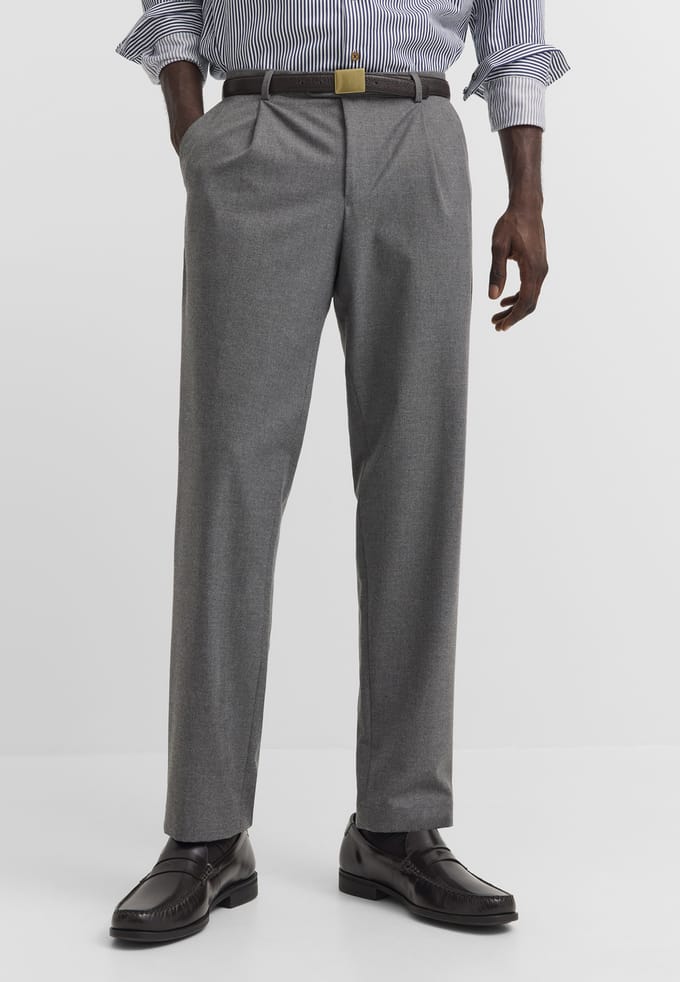 Bugatti Herren Broek met plooien Elio Relaxed Fit in flanell-look