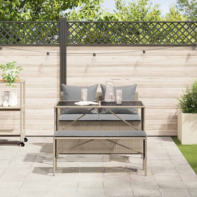 vidaXL - 3-delige - Tuinset - met - kussens - poly - rattan - beige