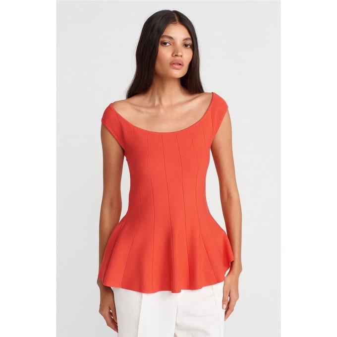 Getailleerde Geribde Peplum Blouse