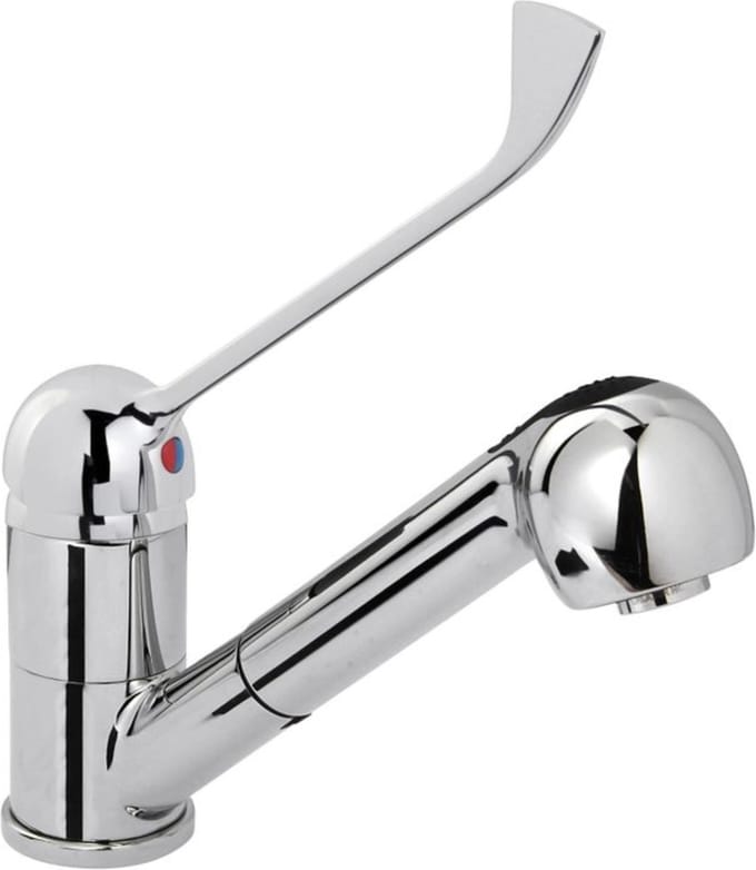 Robinet de cuisine avec douchette extractible, acier inoxydable, hauteur 230 mm - Hendi 810255