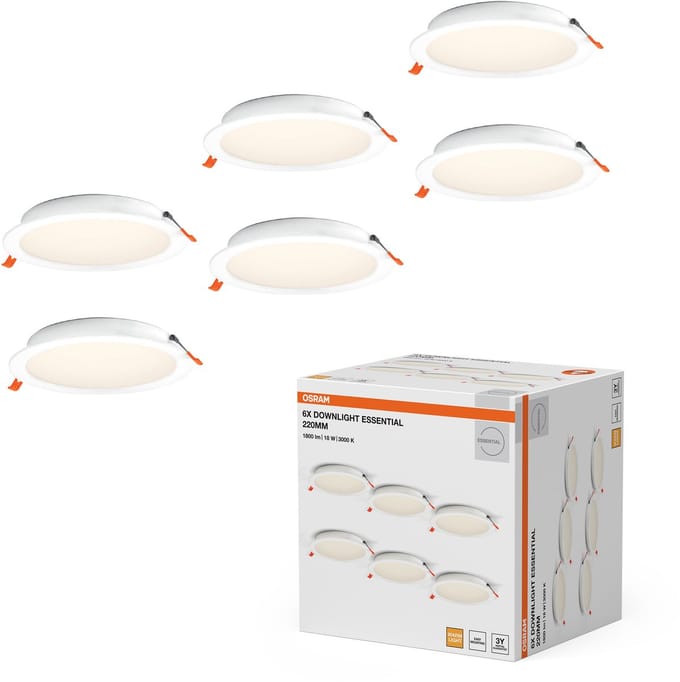 OSRAM Essential LED inbouwspot 220mm 18W wit, downlight warm wit 3000K, plafondspot inbouw PP behuizing IP20