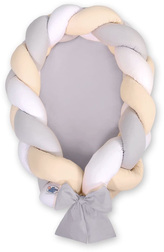 Gevlochten babynest 2 in 1 - wit-grijs-beige