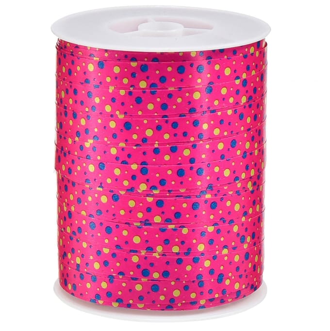 Krullint cadeaulint roze met stippen 10mm 250m