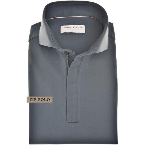 John Miller Polo Slim Hyperstretch Long Sleeve Zip Collar Donker Blauw Melange / male