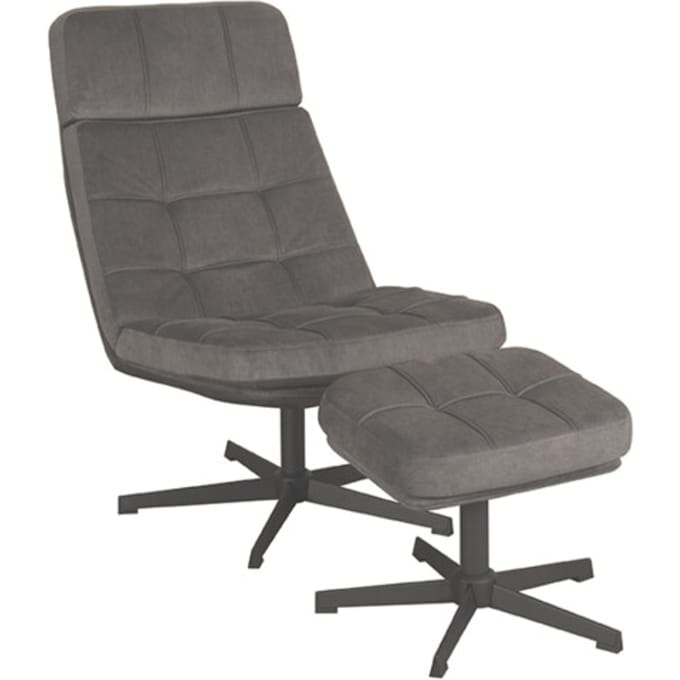 LABEL51 Alvar Fauteuil - Grijs - Velvet - Incl. Hocker - -