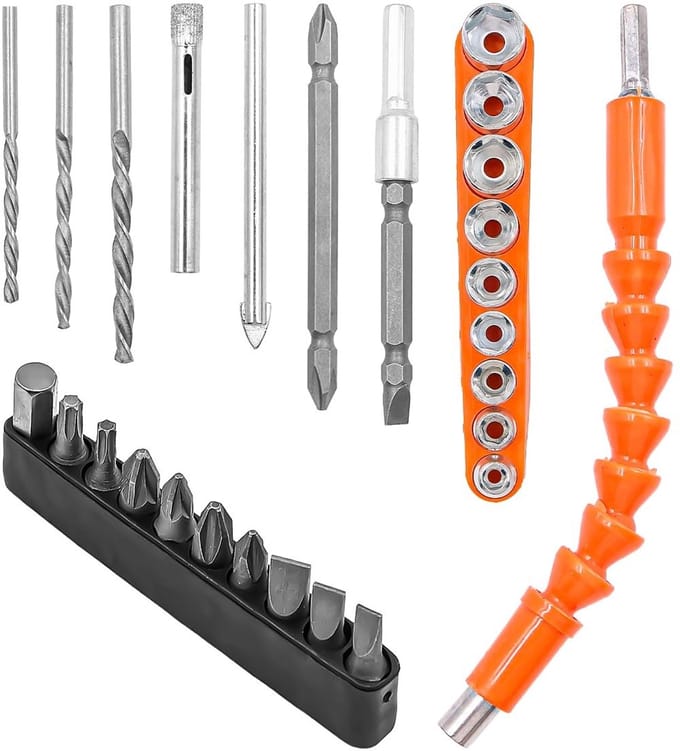 Flexibele Schroevendraaier Bitset met 28 Stukken - Hex Sockets, Verlengstangen en Accu Schroevendraaier Accessoires