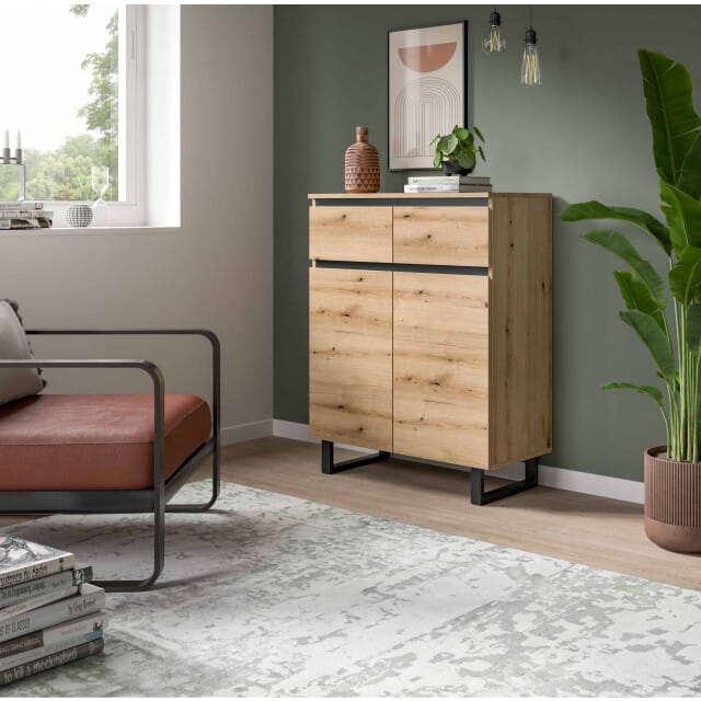Tomasa ladekast Evoke Oak NB Zwart - 36x80x99cm