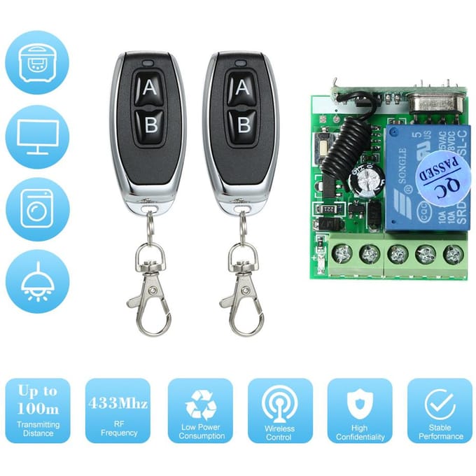 Universele draadloze afstandsbedieningschakelaar DC 12V 1CH relaisontvangermodule 2 black