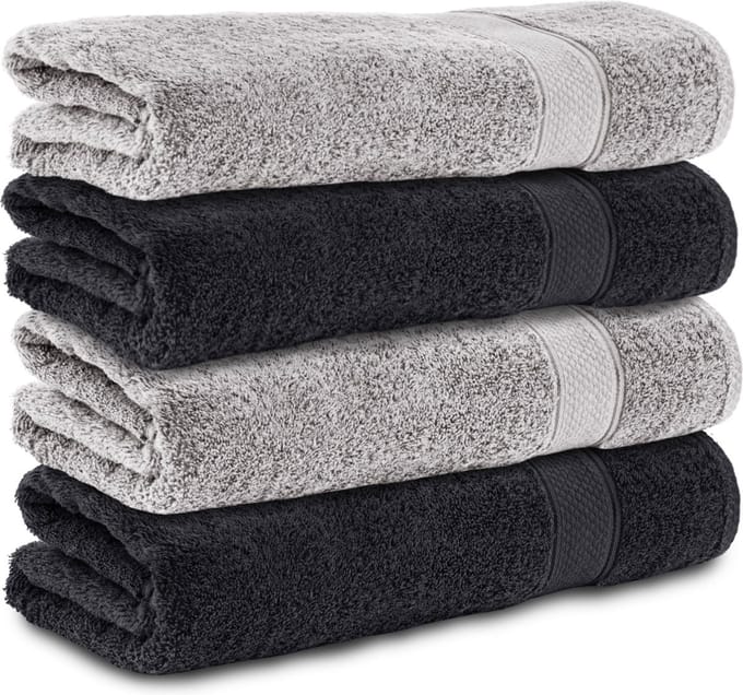 Komfortec Handdoekenset 4x Handdoek 50x100 cm - 100% Katoen -Schwarz-Silber