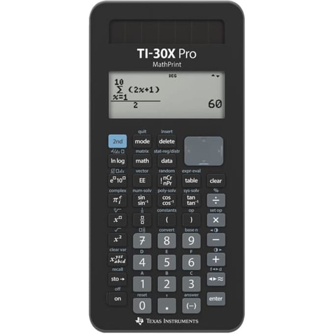 Texas Instruments TI-30X Pro MathPrint schoolrekenmachine, MathPrint – display met vier regels, werkt op zonne-energie en batterijen, middelbare school (I+II) en universiteit
