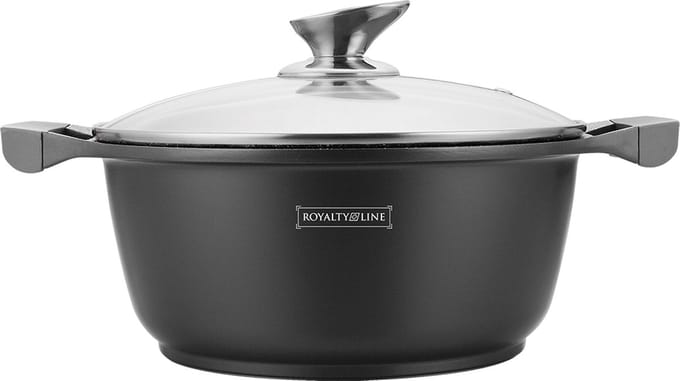 Royalty Line RL-BS28M: Kookpan Met Marmercoating En Glazen Deksel - 28 cm