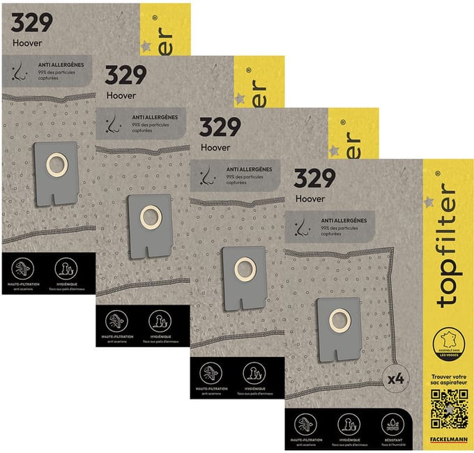 Set van 4 pakketten van 4 stofzuigerzakken 64329 voor Hoover Freespace EVO TopFilter Premium