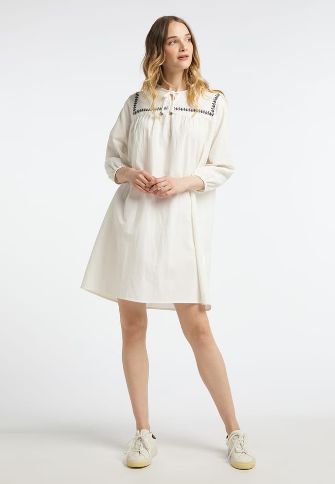 Dreimaster Midi-jurk met borduursel Dames wolwit