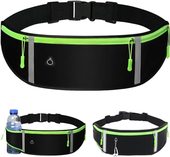 TIM® Flipbelt - Hardloopriem - Running Belt - Zwart/Groen - 28cm x 16cm x 5cm
