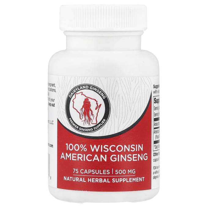 Ginseng Dairyland, 100 % ginseng du Wisconsin, 500 mg, 75 capsules