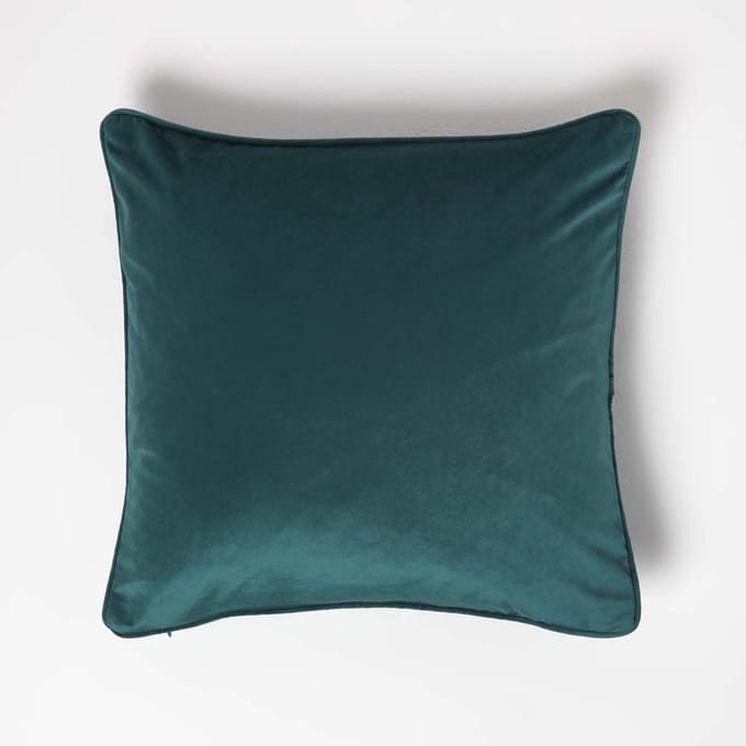 Homescapes fluwelen kussenhoes groen met bies, 46 x 46 cm