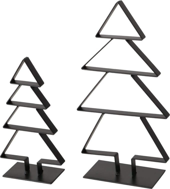 Kerstbomen set zwart metaal - 23 cm en 16,5 cm hoog - set van 2