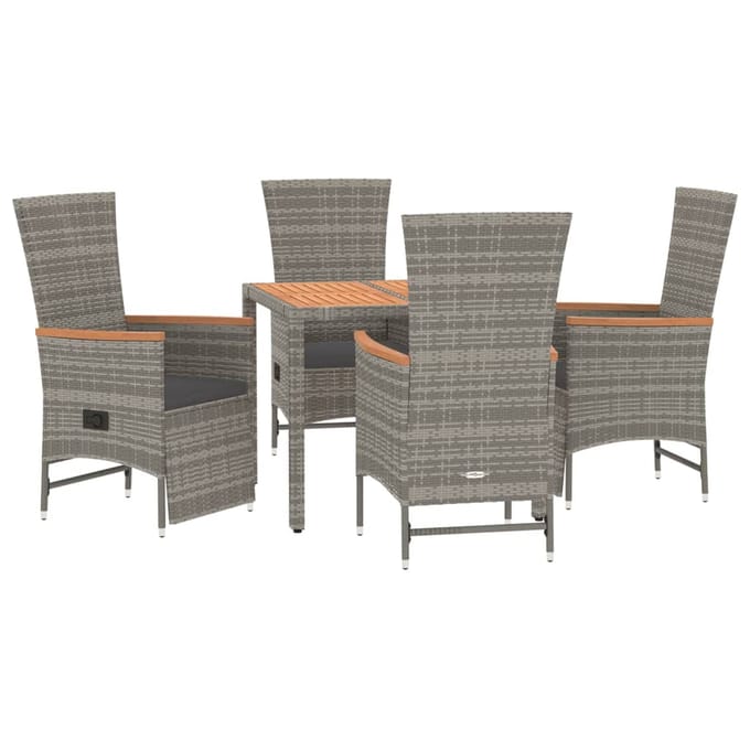 vidaXL - 5-delige - Tuinset - met - kussens - poly - rattan - grijs