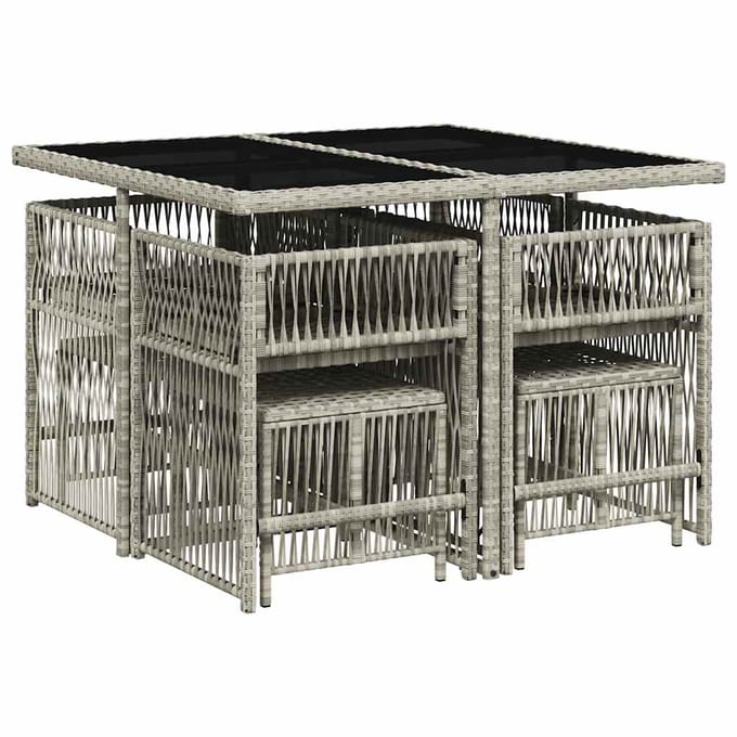 vidaXL - 9-delige - Tuinset - met - kussens - poly - rattan - lichtgrijs