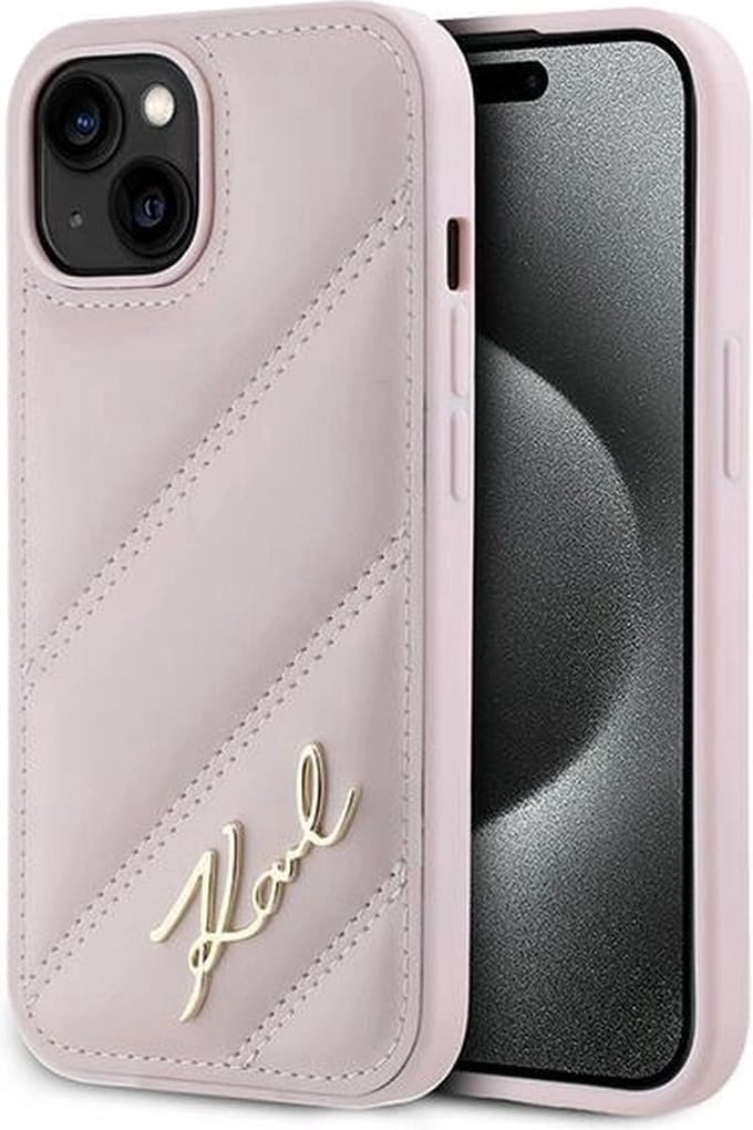 Karl Lagerfeld Diagonal Quilted Script case for iPhone 15 / 14 / 13 - pink