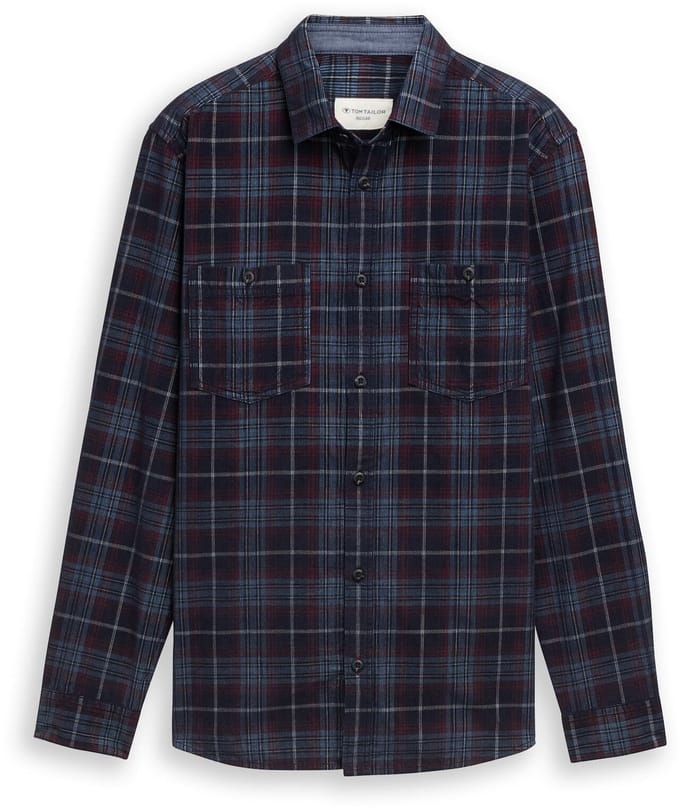Tom Tailor - Regular fit corduroy overhemd met ruitjesmotief - Maat S - navy red cord check