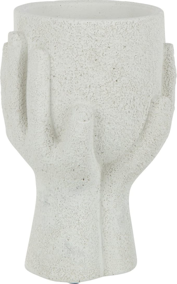 J-Line bloempot Handen - cement - wit - small - 2 stuks - Ø 11 cm