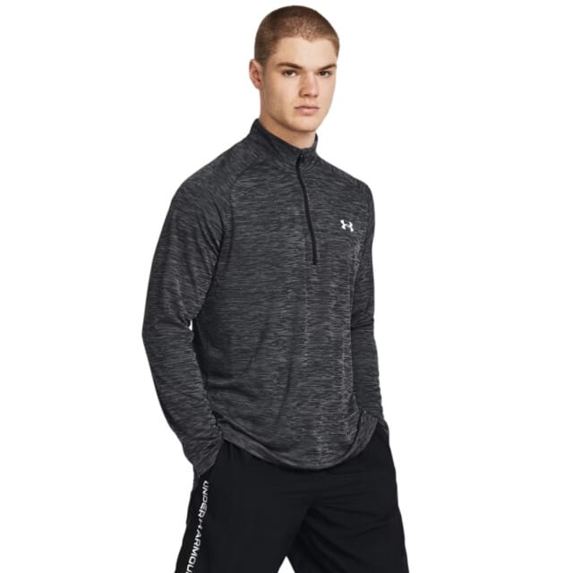 Under Armour UA Tech Textured 1/2 Zip-BLK Heren Sportshirt - Zwart - Wit
