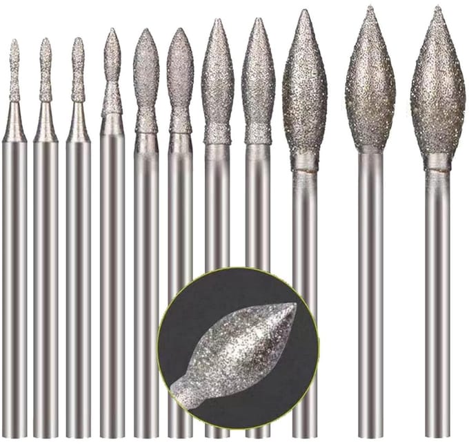 Diamant Slijpbits - Olijf Vorm Bits - Metaal Bewerken - 11 Delige Set - 3/32 Inch
