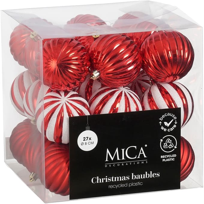 Mica Decorations Kerstballen Set - 27 Stuks - Ø8 cm - Onbreekbaar - Rood