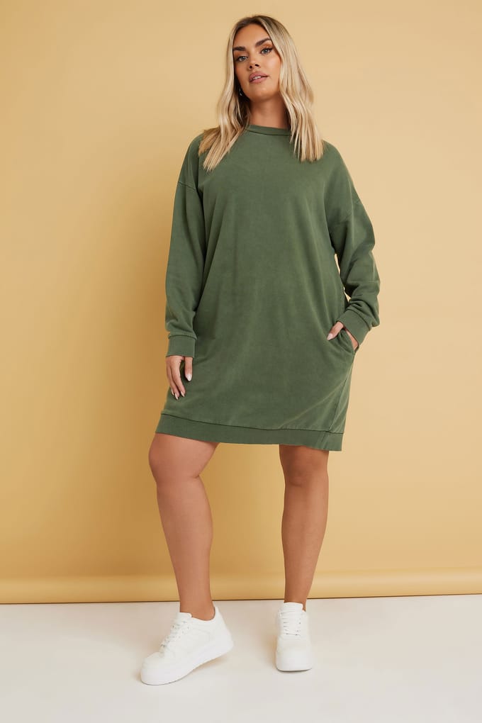 Yours Kakigroene Sweatjurk Met Zak Size 48
