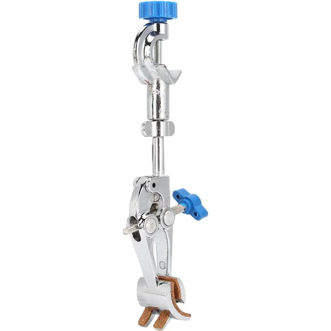 Klemklem met Lange Steel voor Kolven, 4-Tandig, Multifunctioneel, Richting Verstelbaar, Metalen Houder voor Laboratorium gray