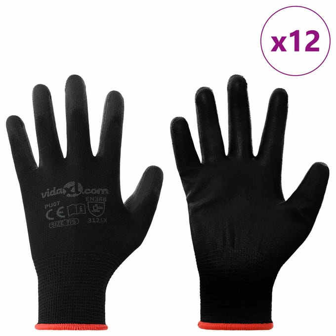 vidaXL Werkhandschoenen 12 st Zwart 7 / S Polyester