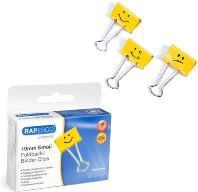 Rapesco Foldback Clips - 19 mm Emoji Geel 20 stuks