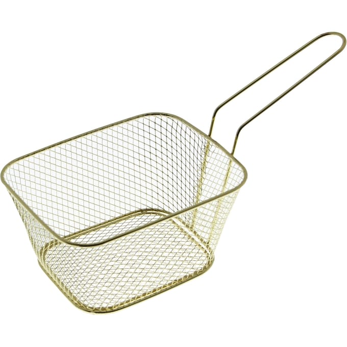 Serveermandje Voor Frietjes En Snacks Mini Stalen Mandje Goudkleurig