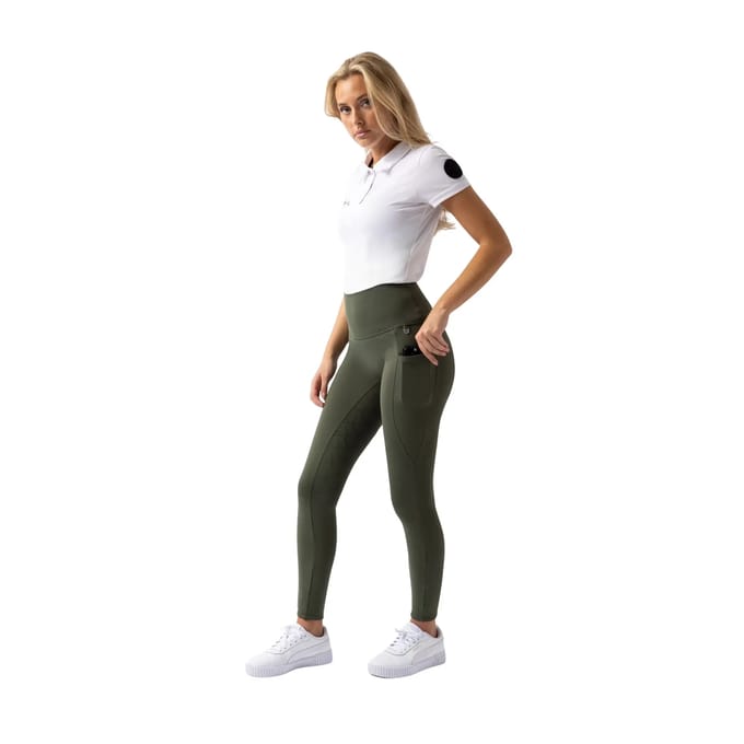 Horze Gillian Full Seat Compressie Tights, dames, Beetle Khaki Green, 44
