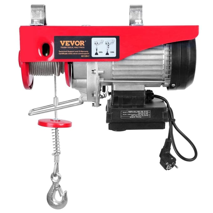 Elektrische Takel, 1320 lbs Hefcapaciteit, 1150W 220V Elektrische Staalkabel Lier met Draadloze Afstandsbediening, 40ft Enkele Kabel Hefhoogte & Puur