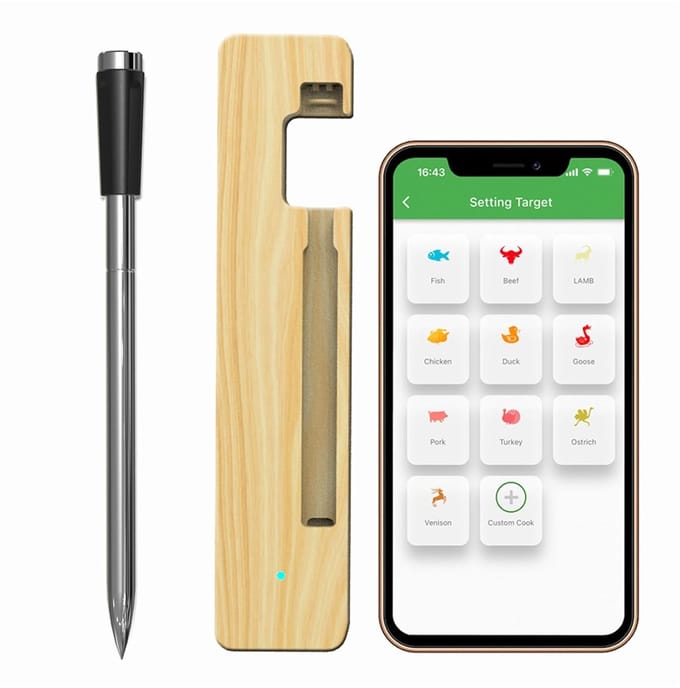 Vleesthermometer - Digitale Bluetooth Vleesthermometer - Draadloze BBQ Thermometer met Dubbele Sensor en App - voor Grill, Oven en Roker
