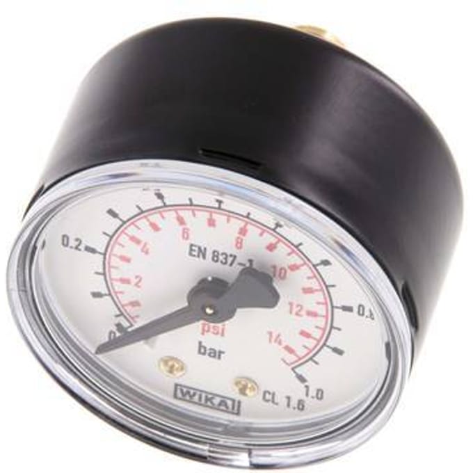 0..1 Bar Manometer Achteraansluiting Staal/Messing 50 mm Klasse 1.6