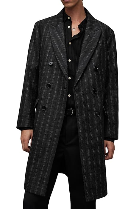 AllSaints Lovell Coat Charcoal Größe: 50 | Zweireihige Mäntel Outlet | Herren | Schwarz