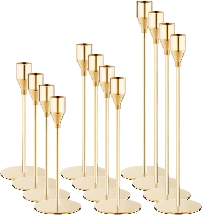Set van 12 Gouden Kaarsenhouders voor Bruiloften en Feesten
