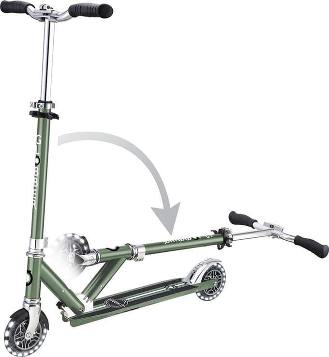 Kinderstep - Globber Flow - Groen/chrome - Lichtgevende wielen - Vouwbaar - Vanaf 5 jaar